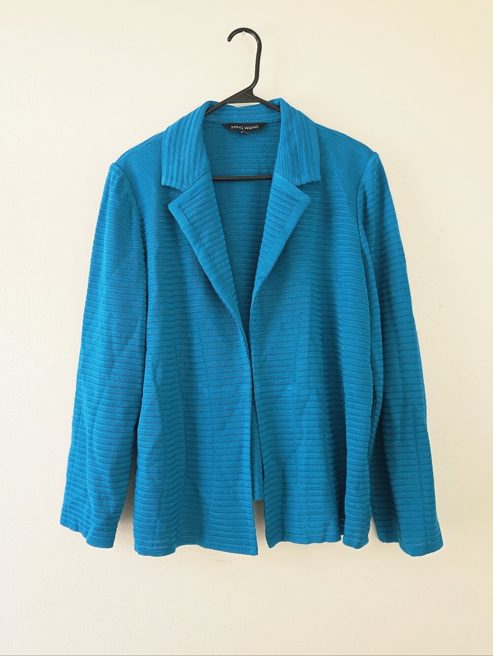 Wing Wang Teal Blue Jewel Tone Knitted Jacket Size 1X